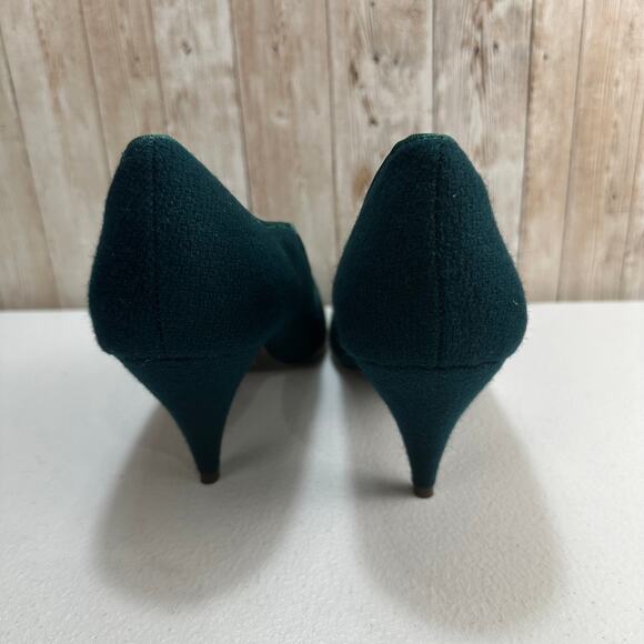Mod Cloth Heel Pump Shoes Womens 9 Dark Teal Green Tulip Embroidered Floral - Picture 4 of 8